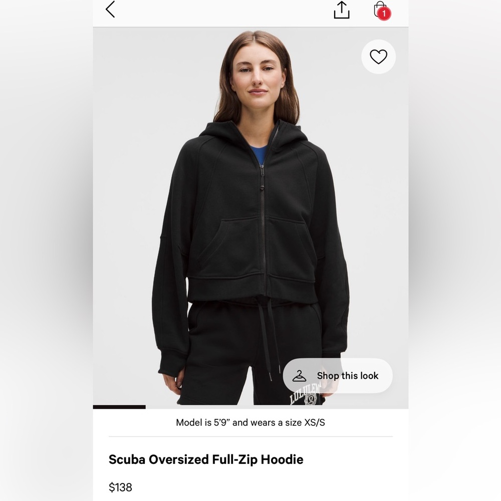 lululemon athletica Black Cropped Zip Hoodie- Scuba Oversized Full-Zip Hoodie